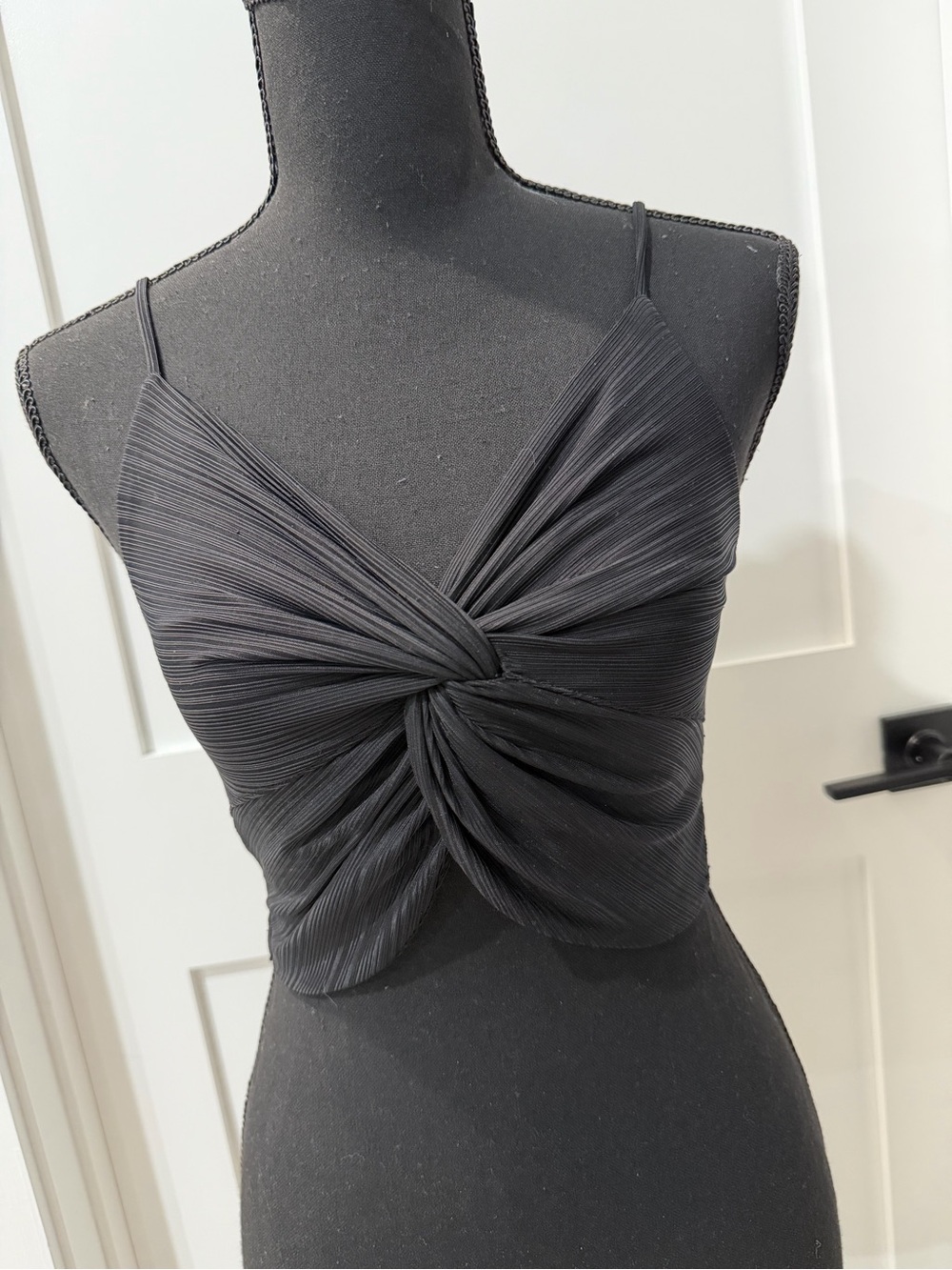 Free People Black Pleated Twist Front Cami Crop Top Size XS